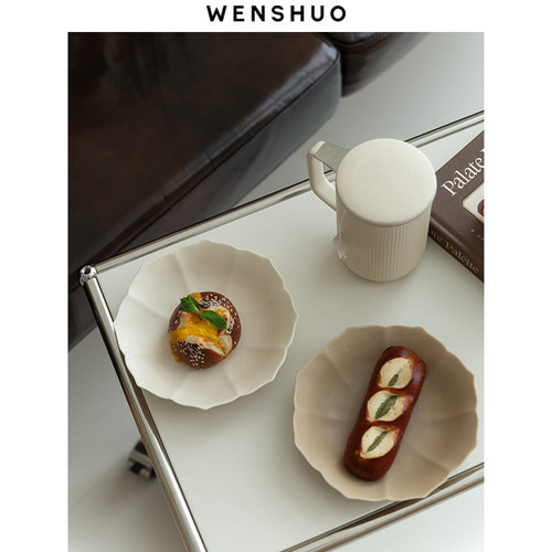 WENSHUO奶油日式荷叶碟陶瓷