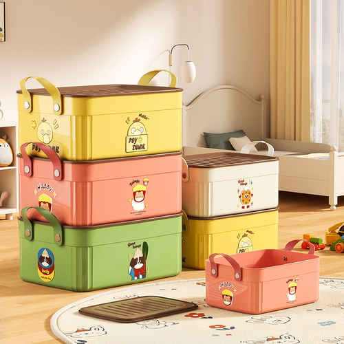 收纳箱家用多功能零食玩具卡通整理盒长方形带盖塑料杂物筐储物箱