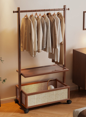 实木衣帽架落地家用挂衣架卧室房间榉木质晾衣服架室内简易立式杆