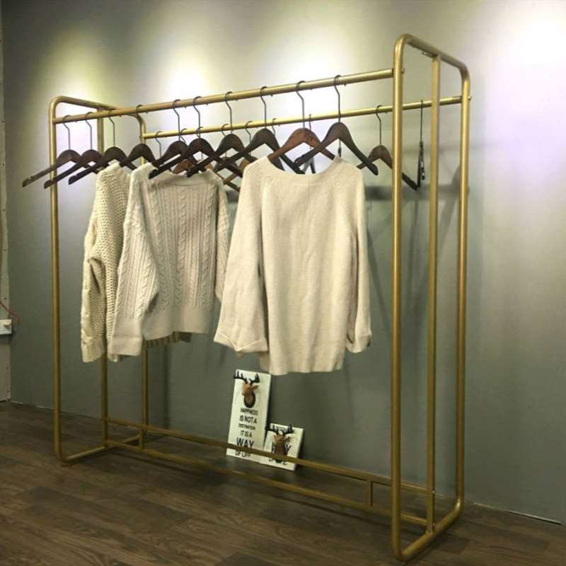 简约现代女服装店展示架落地式双排中岛货架多功能双杠侧挂衣服架