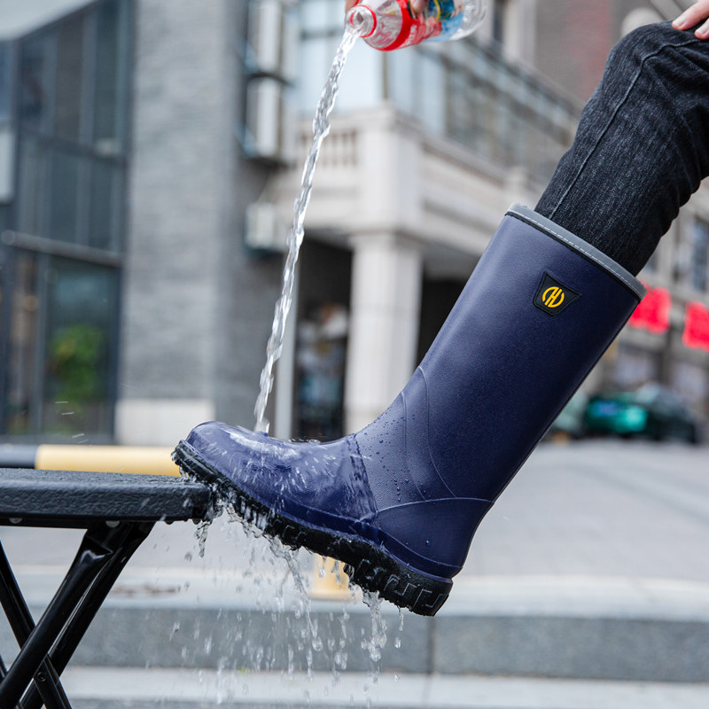 德系时尚雨鞋男加绒中高筒防水鞋防滑保暖雨靴胶鞋套鞋洗车钓鱼鞋