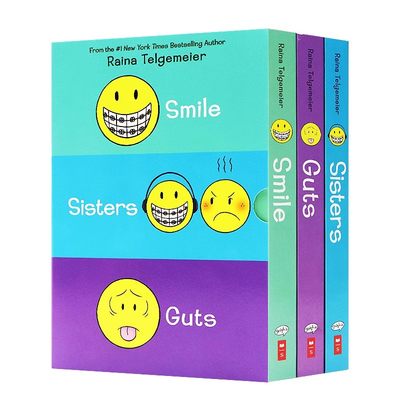 【自营】Smile Sisters Guts微笑姐妹勇气3册盒装英文原版漫画书儿童青少年情绪管理彩色故事图画书 Raina Telgemeier英语读物