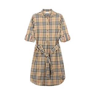 【自营】博柏利 BURBERRY 女士Vintage 格纹棉质系腰衬衫式连衣裙