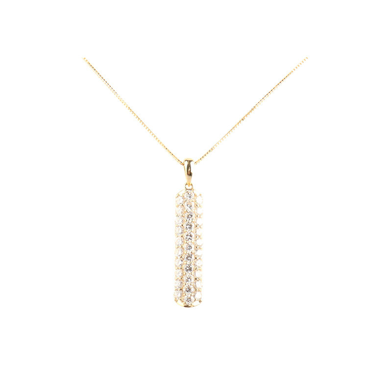 【自营】中古95新日本进口商品条形群镶钻石吊坠项链45cm黄金K18