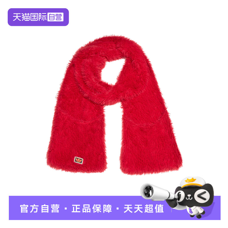 【自营】adidas阿迪达斯三叶草新款红色毛绒口袋围脖女围巾KH0284