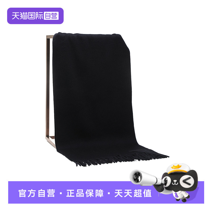 【自营】ZEGNA/杰尼亚男士皮标饰保暖羊绒纯色简约流苏长围巾