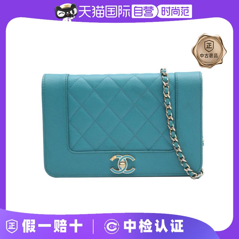 【自营】中古95新Chanel/香奈儿斜挎包CFWOC珐琅扣绿色TC皮28开