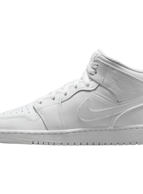 【自营】耐克童 GS AJ1中帮纯白色复古篮球鞋554725-136