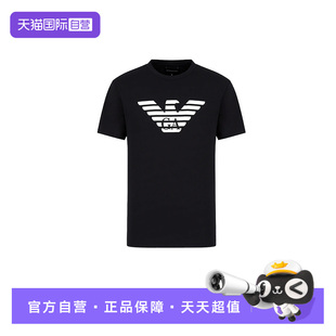 男款 ARMANI阿玛尼短袖 EMPORIO 黑色徽标胸口圆领T恤男装 自营