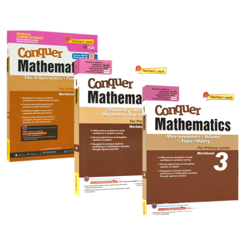 【自营】SAP Conquer Mathematics 3 三年级数学练习册 新加坡小学数学攻克版 四则运算 分数测量 几何柱状图 3册 英文原版