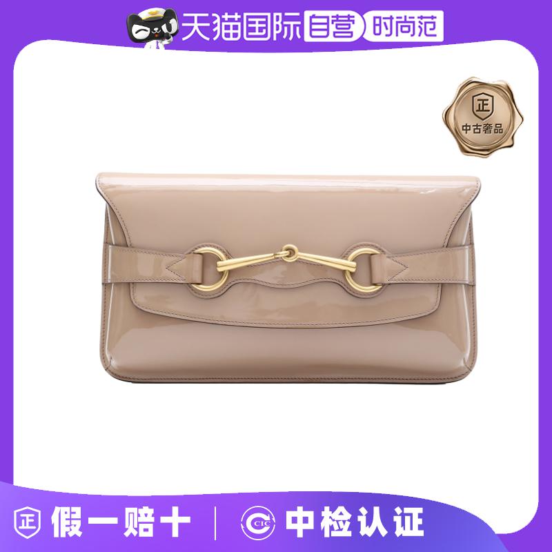 【自营】中古99新Gucci/古驰手拿包马衔扣手拿包钱包漆皮豆沙粉