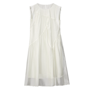 【自营】ELLE莱赛尔天丝连衣裙女2025夏季新款气质米白色无袖裙子