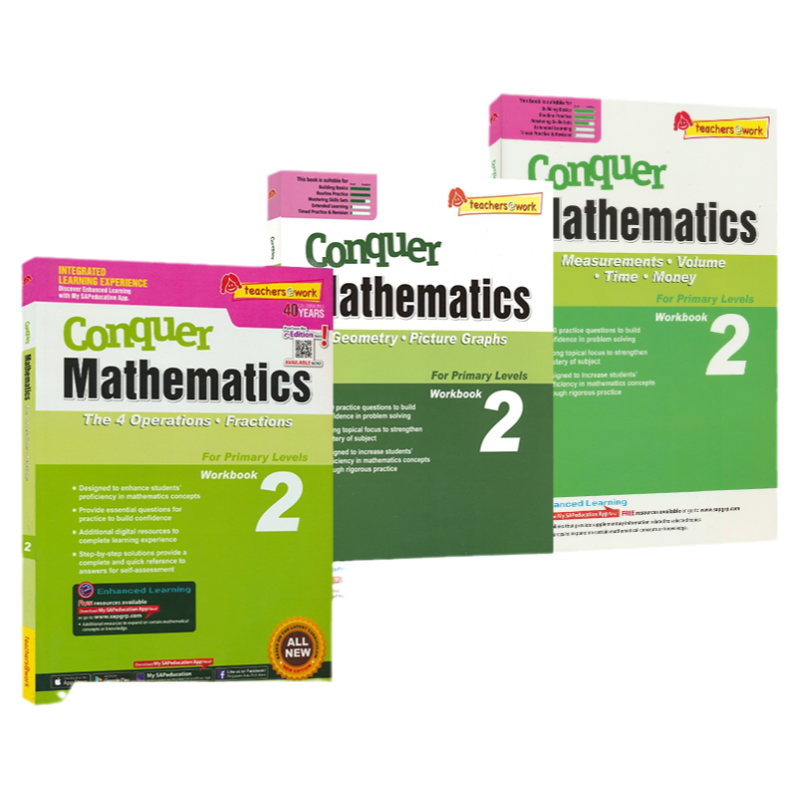 【自营】SAP Conquer Mathematics 2 数学攻克版二年级 四则运算分数 测量体积时间金钱 几何图表 新加坡数学攻克系列 英文原版