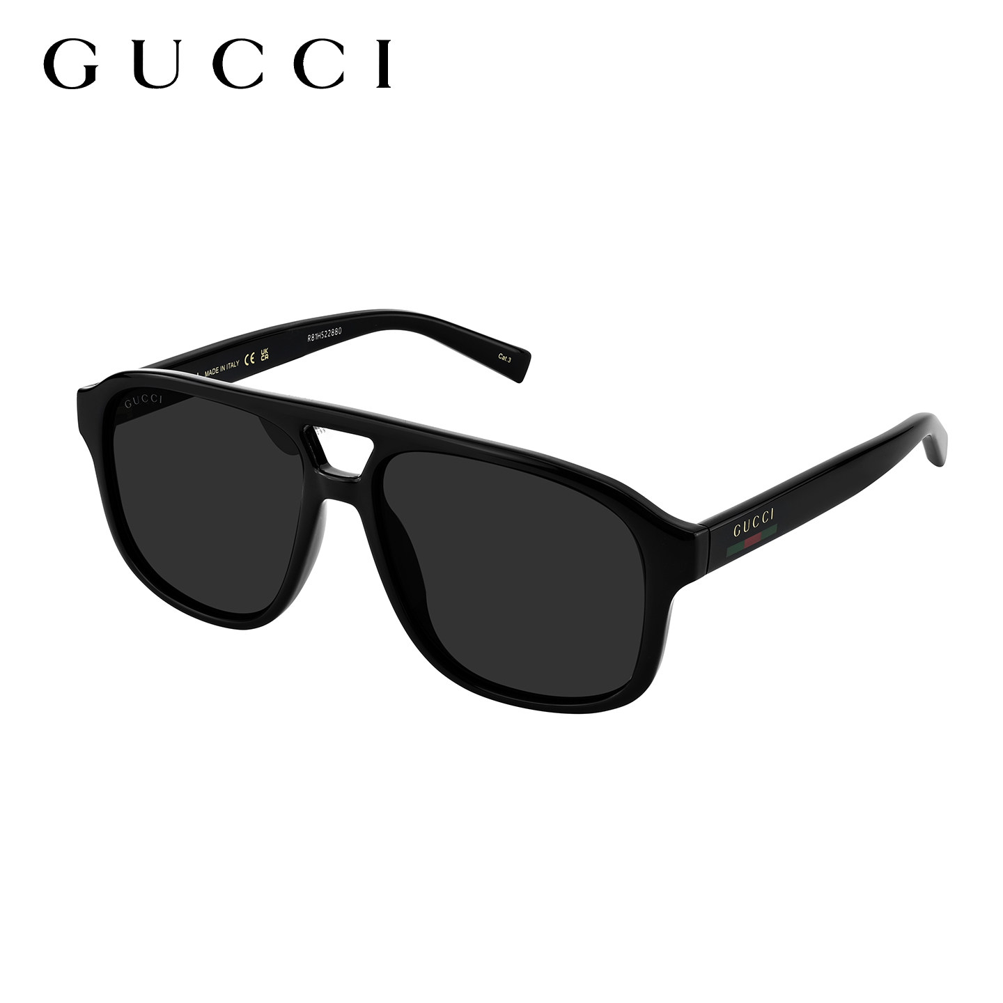 【自营】Gucci古驰墨镜男经典红绿织带logo飞行员款太阳镜GG1856S