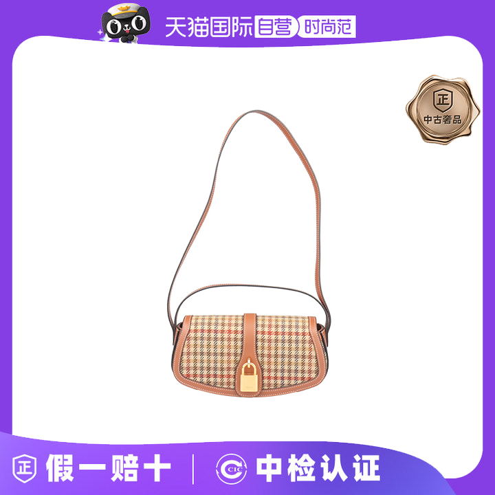 【自营】中古9新CELINE赛琳TABOU格纹/棕色粗花呢单肩10I592ENE