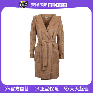 羊毛连帽披肩针织开衫 棕色束腰式 MaxMaraLarge女款 长袖 自营