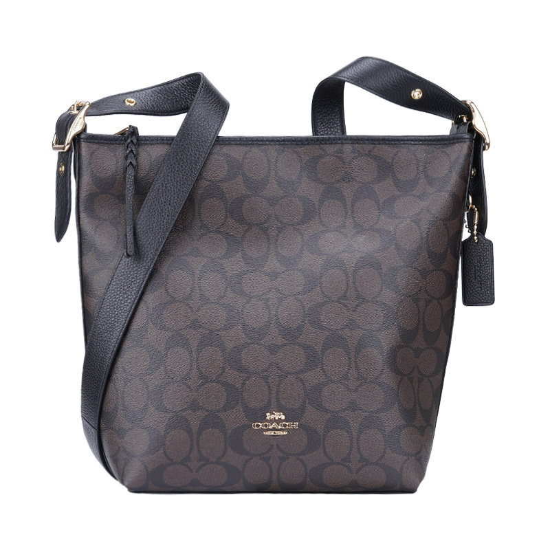 【自营】COACH 奥莱款中号女士PVC配皮单肩斜挎包水桶包蔻驰