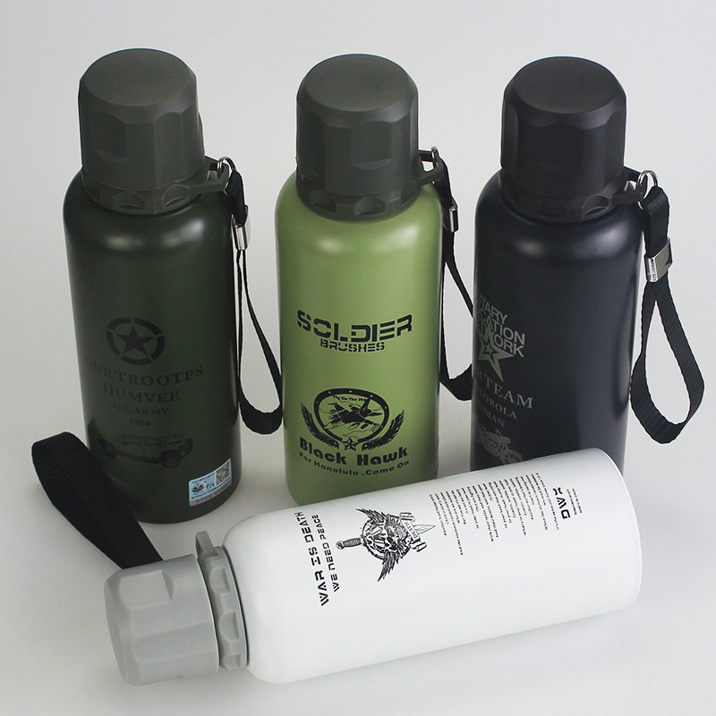 夏令营304不锈钢450ml烤漆户外运动水壶真空军事风格保温水杯随手