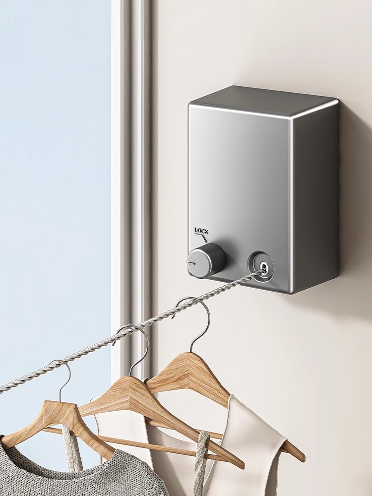 隐形晾衣绳晾衣服神器绳子室内免打孔卫生间隐形伸缩阳台钢丝绳架