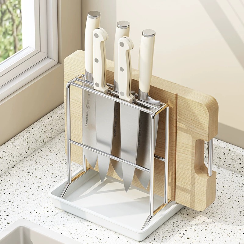 厨房不锈钢刀架刀具收纳架菜板置物架锅盖架收纳一体式沥水砧板架