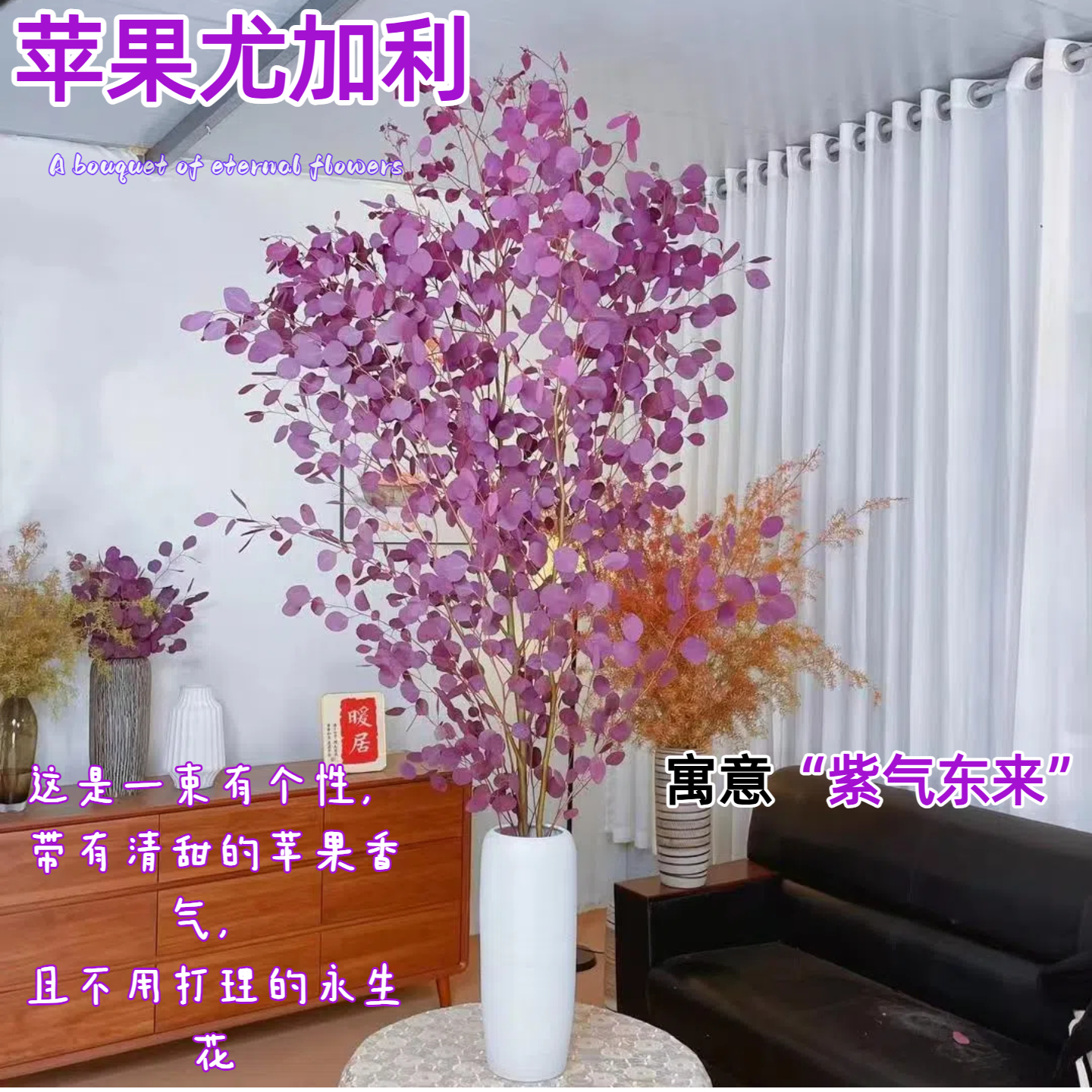 进口苹果尤加利叶永生花干花桌面款客厅网红插花基地直发保鲜花
