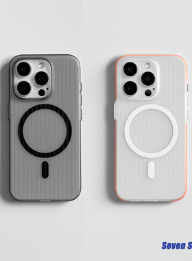 高级感肤感条纹磁吸手机壳适用苹果iphone16promax磨砂透明防滑15proMagsafe保护壳新款14简约全包13硬壳12