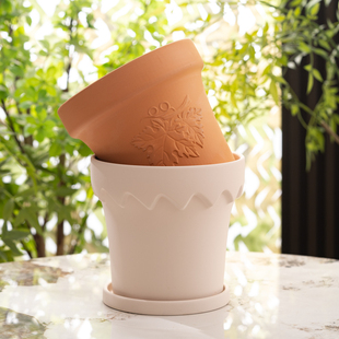 奶油风米白色樱桃草莓浮雕陶土花盆客厅花园庭院素烧陶瓷绿植套盆