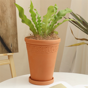 简约复古玫瑰花边透气红陶兰花盆室内外庭院阳台绿植物陶土陶瓷盆