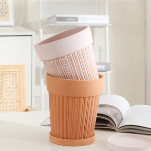 复古竖条纹宽边陶土花盆花园阳台庭院田园文艺ins风透气红陶花盆