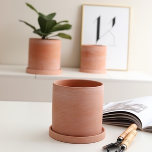 美式 做旧水洗雾化直筒圆柱红陶花盆花园庭院兰花魔芋透气大号花盆