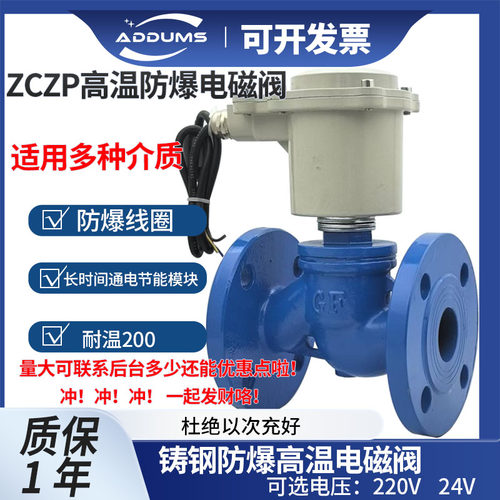 ZCZP铸钢防爆高温蒸汽电磁阀220V气体油水用电磁开关阀DN25 50200