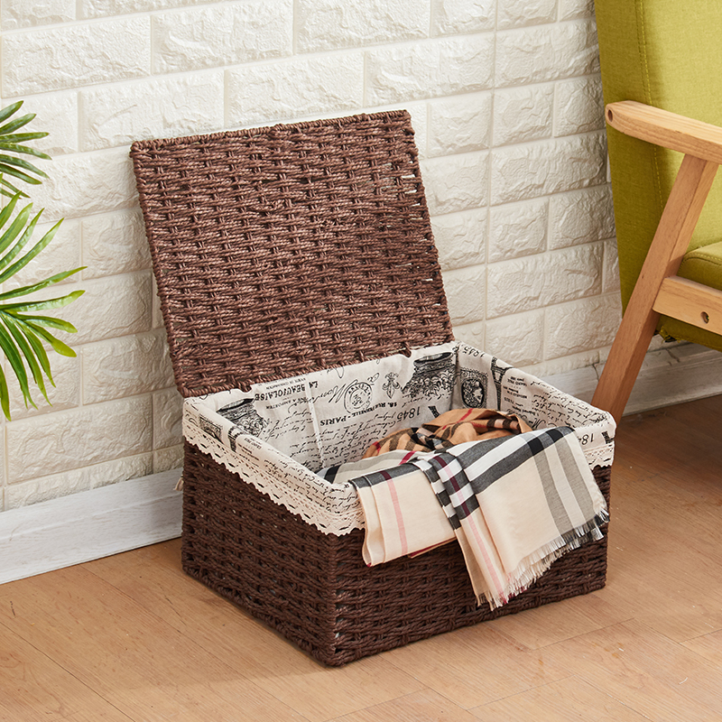 草编收纳箱带盖脏衣篮书刊杂物