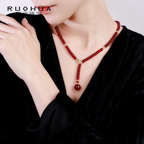 若华珠宝恋歌 大颗粒红宝石流苏项链18K金Y字链彩宝吊坠一款多戴