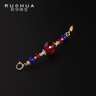 若华珠宝星转=精切刻面红宝石吊坠18K金多宝挂扣项链DIY配件