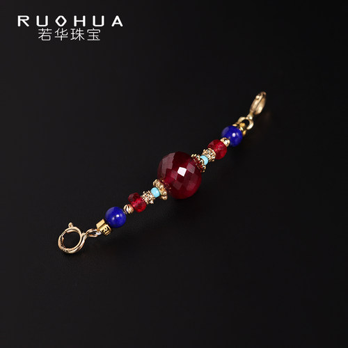 若华珠宝星转=精切刻面红宝石吊坠18K金多宝挂扣项链DIY配件