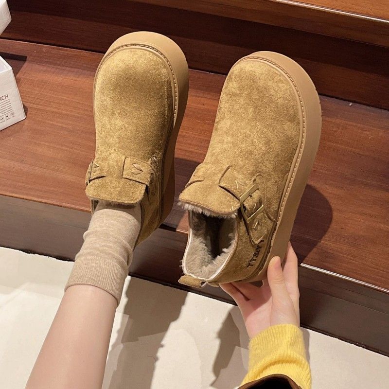 厚底勃肯鞋女2025新款冬季加绒百搭加厚保暖棉鞋休闲皮带扣雪地靴