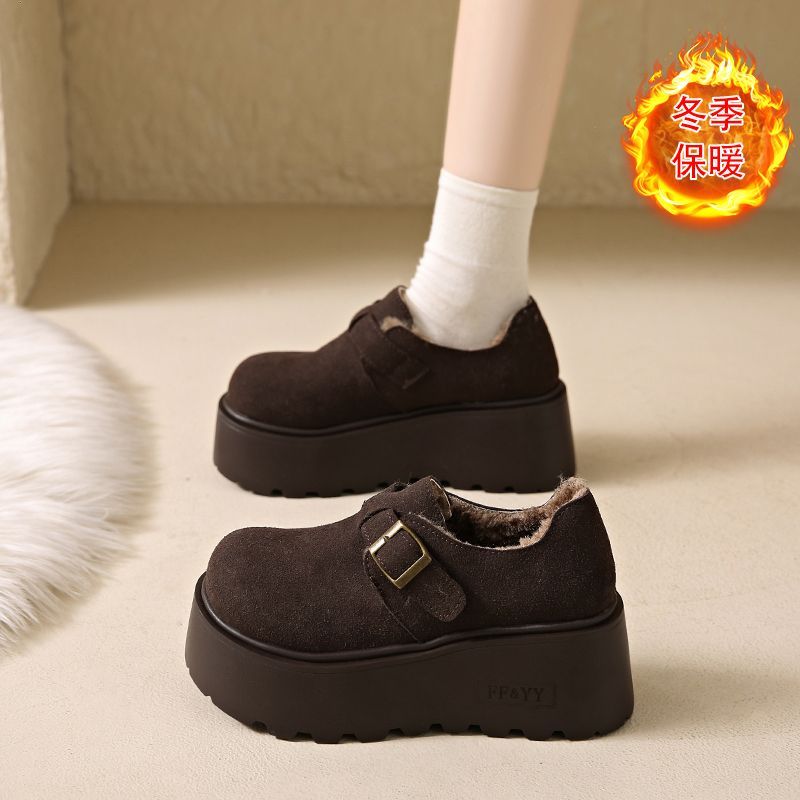 小个子皮带扣勃肯鞋女2025新款秋冬复古百搭加绒厚底增高乐福棉鞋