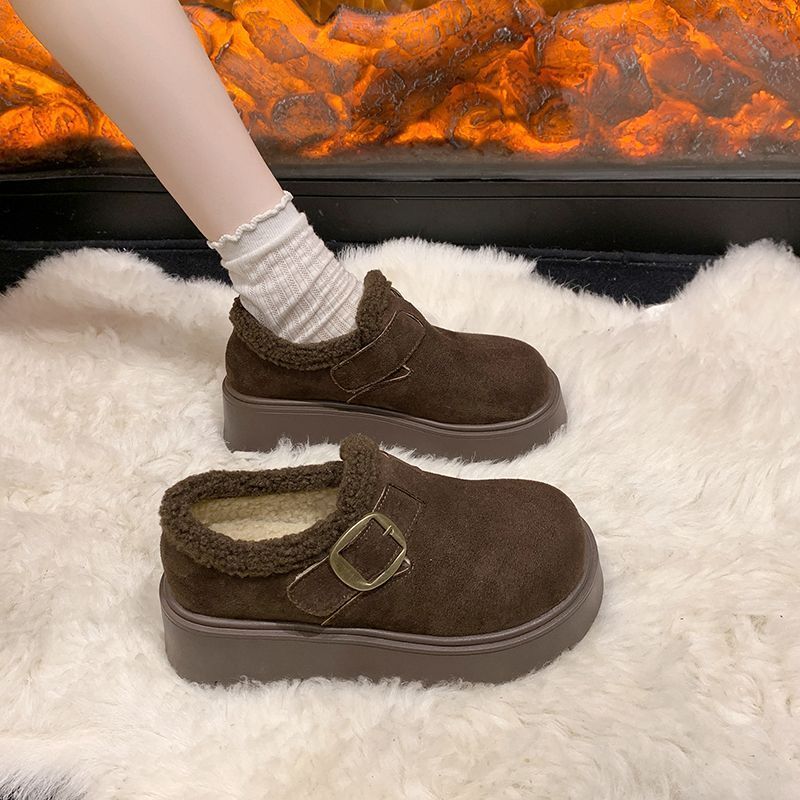 厚底雪地靴女2025冬季新款加绒加厚增高勃肯鞋一脚蹬毛毛保暖棉鞋