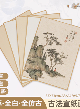 义记宣【手工宣纸画片】A4包边国画宣纸卡纸生宣熟宣半生熟楮皮珠光云母工笔画没骨画纸书法小大尺寸宣纸软卡