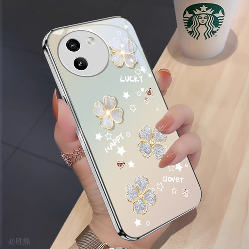 四叶草适用vivoy200i手机壳新款vivoy100/y78/y35保护套简约y78+/y35m+高颜值y76s/y52s女款小众玻璃壳全包边