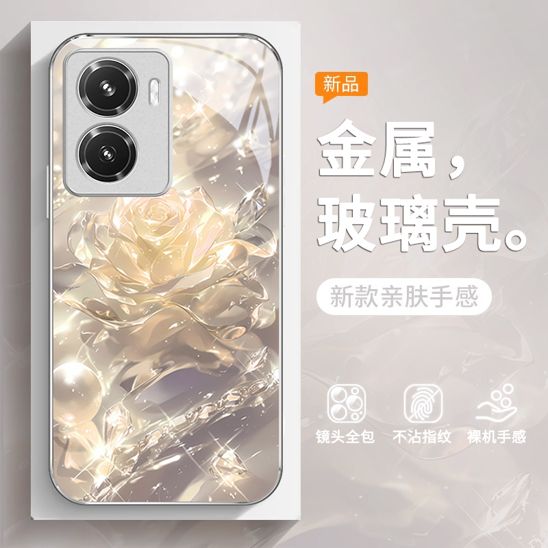 出水玫瑰适用vivoy77手机壳y100新款y78高级y35保护套高档y79女款y35m+高级y77e玻璃y52s超薄T/i玻璃全包y200
