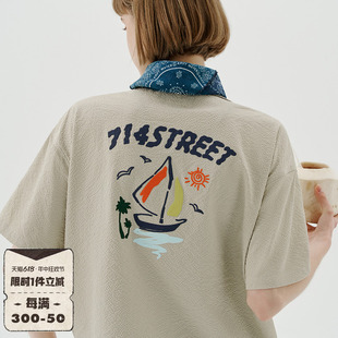 新款 714street泡泡纱短袖 男女2024夏季 日系古巴领衬衣 衬衫 情侣装