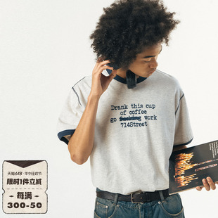 情侣装 714street潮牌男女字母印花短袖 新款 T恤2024夏季 撞色打底衫