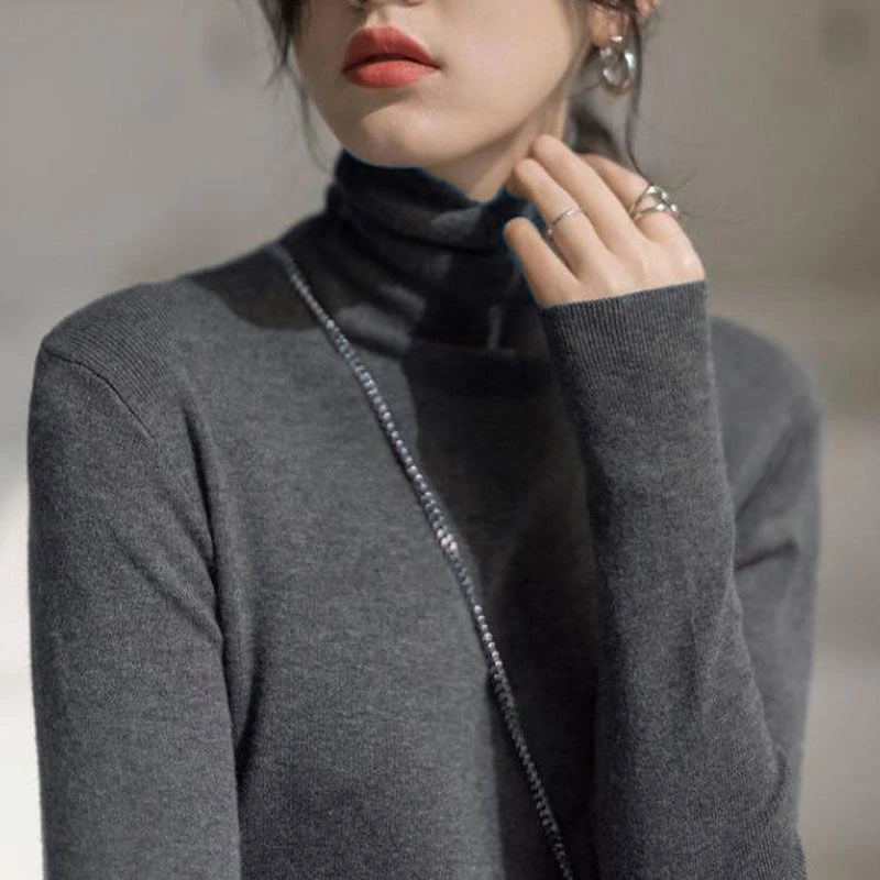 秋冬季保暖长袖高领毛针织衫不起球洋气修身堆堆领打底衫女羊毛