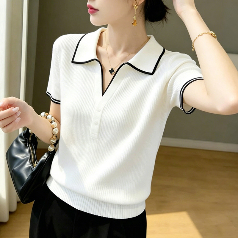 正版polo衫女短袖上衣女款爆款2026新款高级感时尚百搭洋气针织衫图片