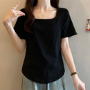 2026夏季新款莱赛尔天丝短袖T恤女宽松显瘦百搭纯色大方领上衣