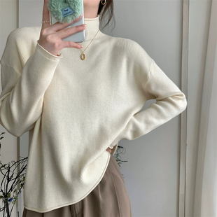 冬季加厚2025新款中领针织衫宽松慵懒毛衣女半高领打底衫女内搭