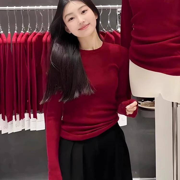 羊毛针织衫女秋冬圆领长袖打底衫女修身显瘦柔软气质红色毛衣上衣,女装/女士精品,毛衣,淘宝优惠券,粉丝福利购,淘宝优惠卷