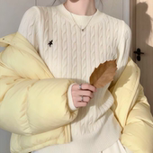 显瘦上衣 女内搭修身 圆领毛衣女冬加厚2025新款 小马刺绣针织打底衫