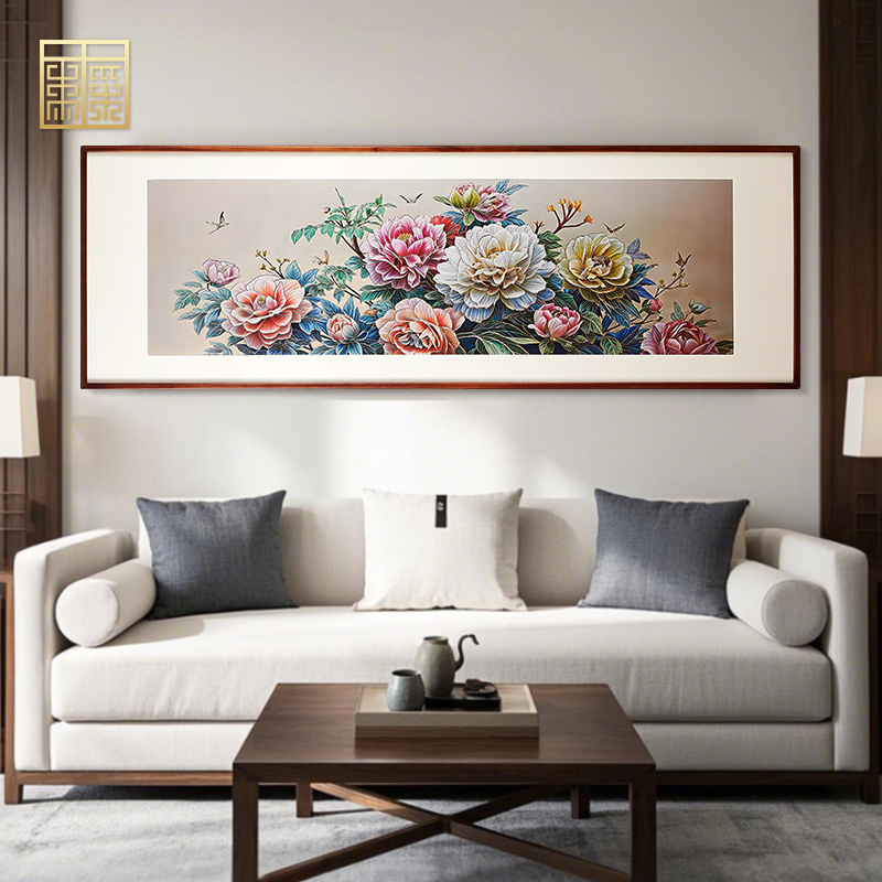 《花开富贵》新中式牡丹铜雕画客厅书房装饰壁画现代轻奢挂画定制图片